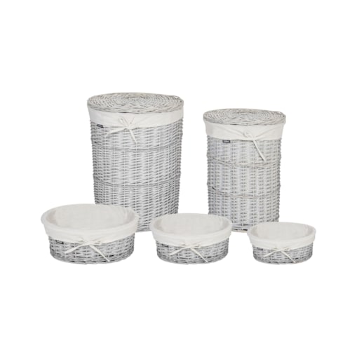 Zestaw 5 koszy wiklinowych szary VAKARI