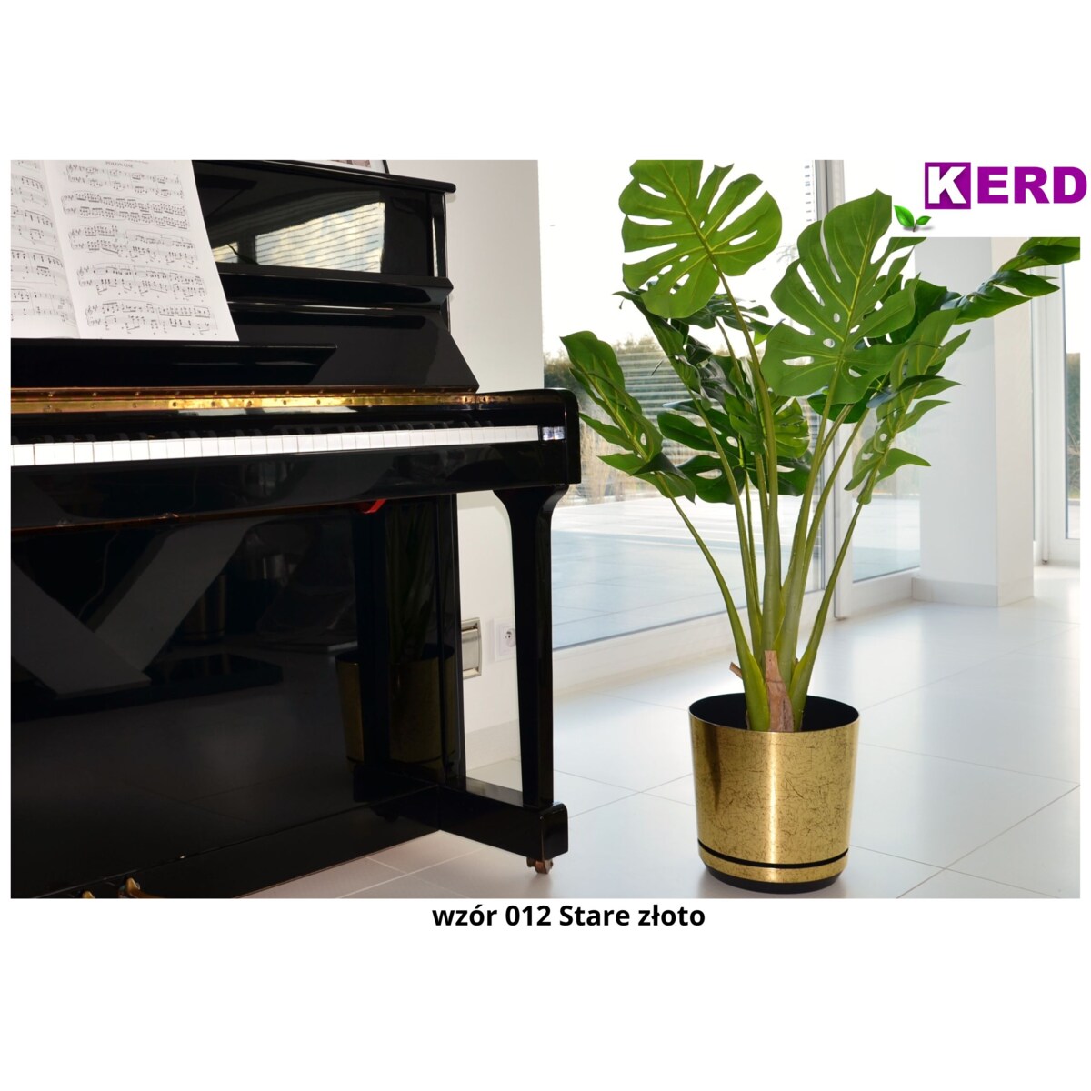 26 cm wzór STARE ZŁOTO Doniczka z podstawką klasyczna elegancka rustykalna postarzane złoto