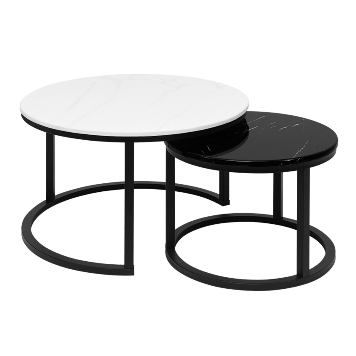 Stolik kawowy okrągły 2w1 czarny marmur zestaw 2 stolików kawowych glamour