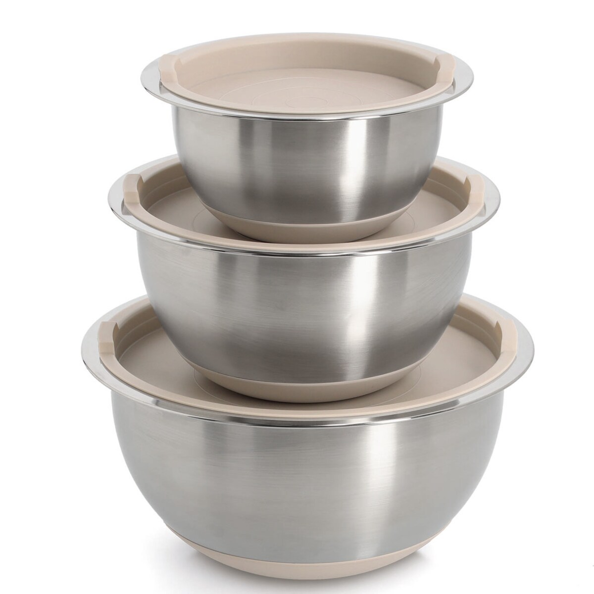 Miski z pokrywkami 3 szt. stal beżowe ZELLER