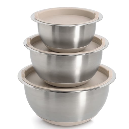 Miski z pokrywkami 3 szt. stal beżowe ZELLER