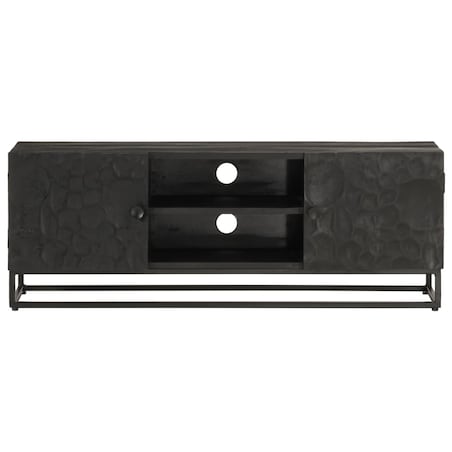 vidaXL Szafka pod TV, czarna, 110x30x40 cm, lite drewno mango i żelazo