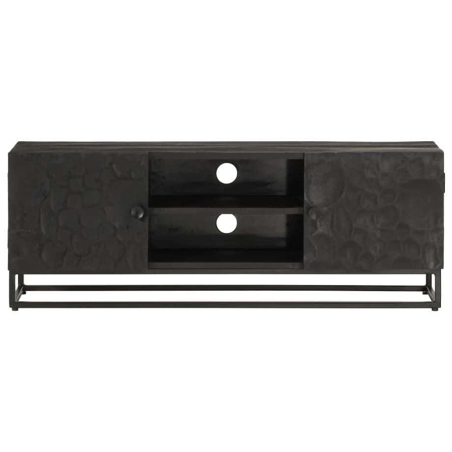 vidaXL Szafka pod TV, czarna, 110x30x40 cm, lite drewno mango i żelazo