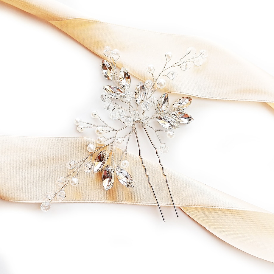 Elegancka kokówka ślubna szpilka do włosów z cyrkoniami
