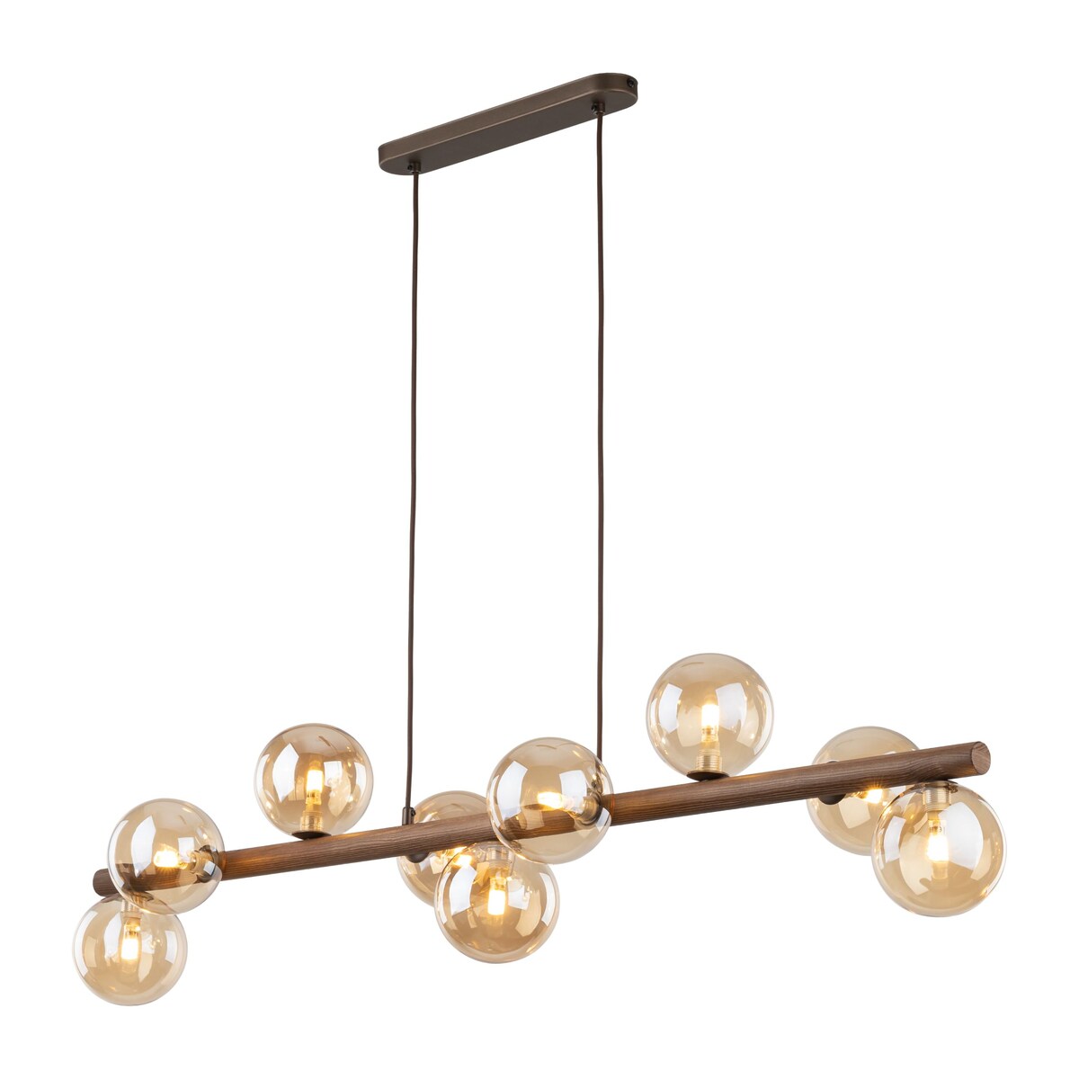 Lampa wisząca TK Lighting ESTERA WOOD 11097, 9xG9, bursztynowe szklane klosze, drewno i metal, regulowana wysokość
