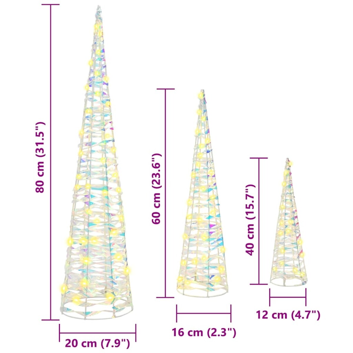 vidaXL Choinka z 90 diodami LED 3 pcs Ciepła biel 20 x 20 x 80 cm PET