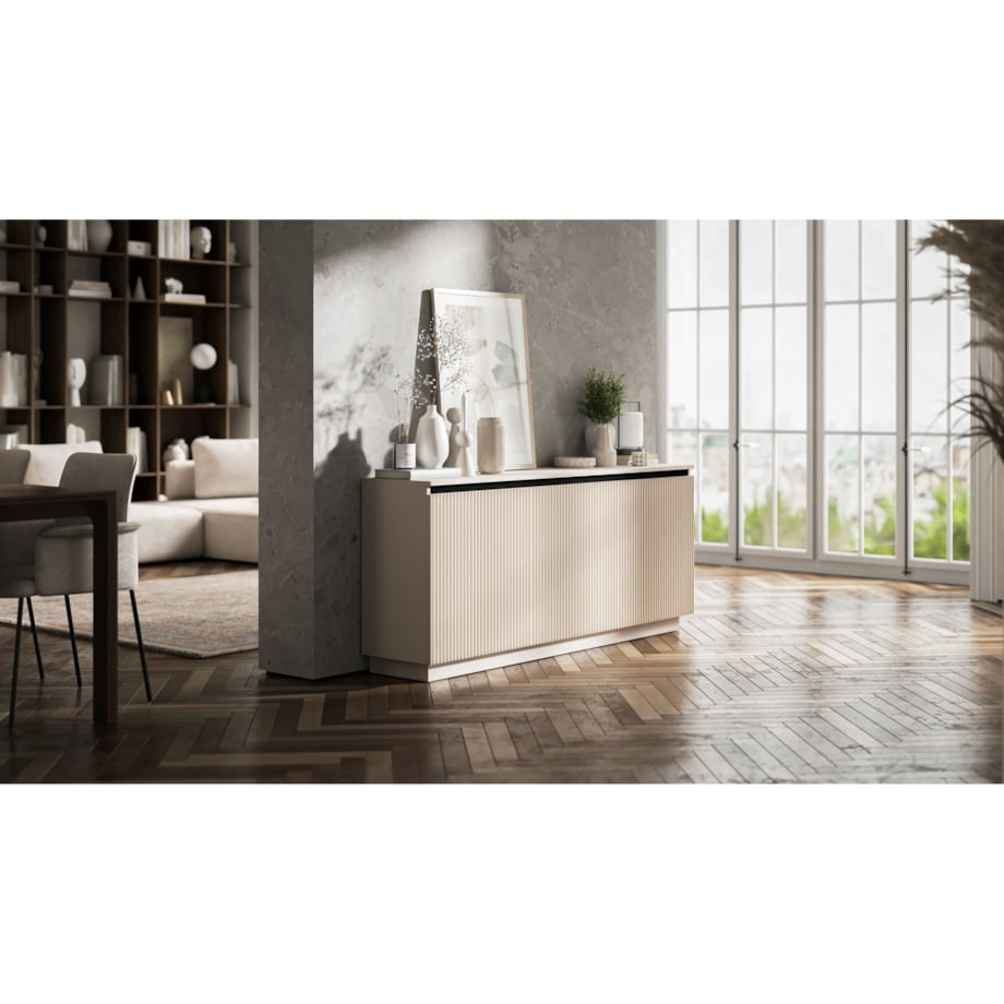 Komoda Glamour Nowoczesna Szafka RTV Kaszmir MAT ryflowane fronty 166,8 cm