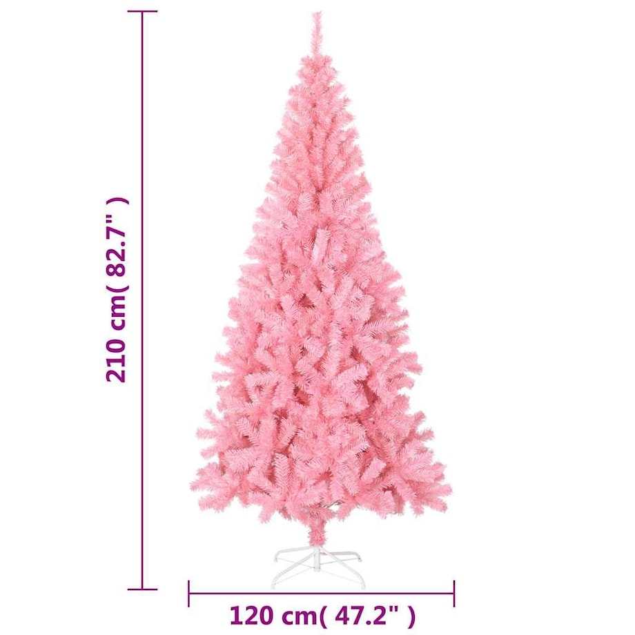 vidaXL Sztuczna choinka ze stojakiem, różowa, 210 cm, PVC