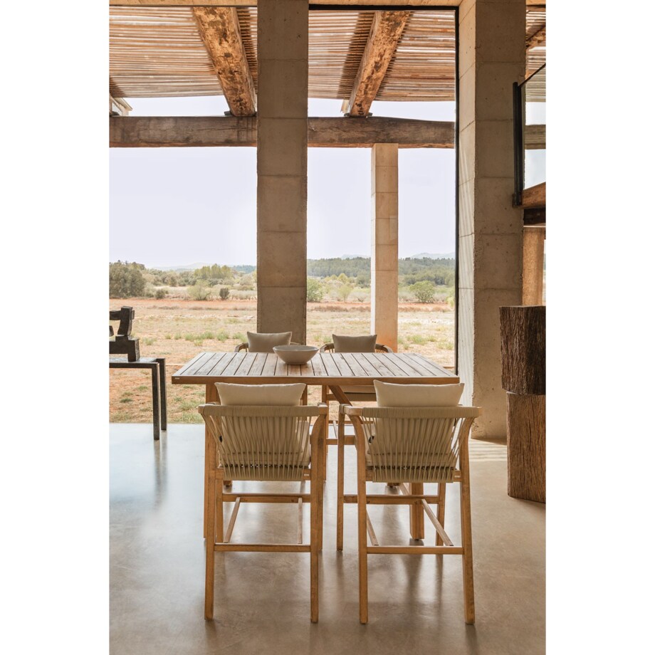 Prostokątny wysoki stół i 4 wysokie krzesła z drewna akacjowego Dubai