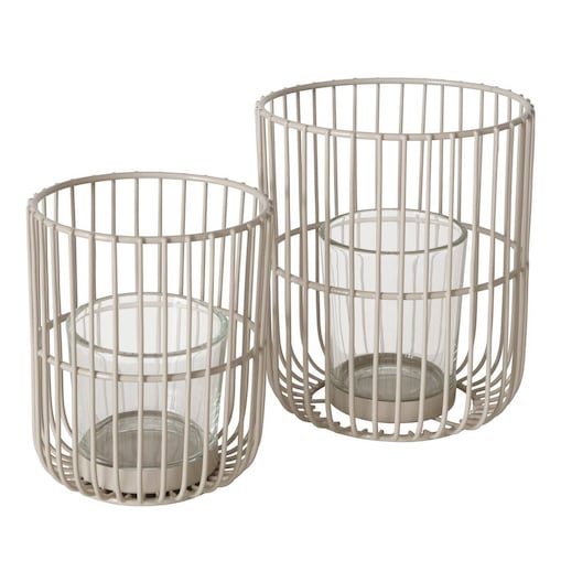 Metalowy lampion CINDY, beżowy, 2 sztuki