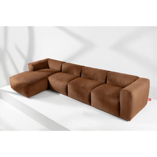 KONSIMO BUFFO Sofa narożna lewa 6-osobowa z wyjątkowo miękkim siedziskiem, kolor rudy