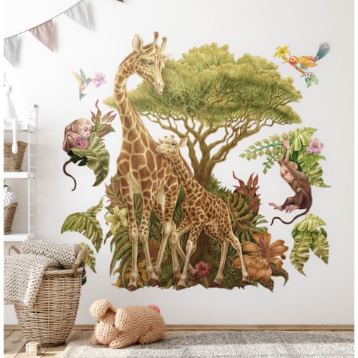 Zestaw naklejek na ścianę, Dzikie zwierzęta roślinność, 80cm