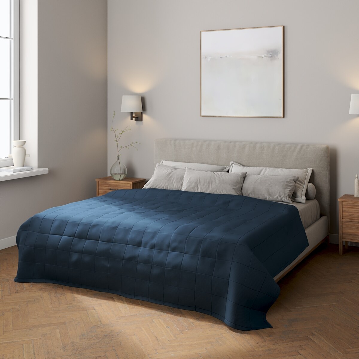 Narzuta pikowana w kratę 260x210 granatowy