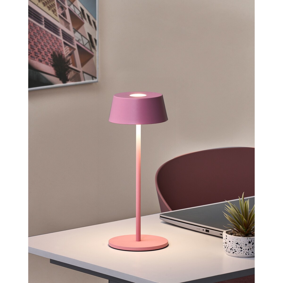 Bezprzewodowa lampa stołowa LED GUDER Ze ściemniaczem Metal Różowy