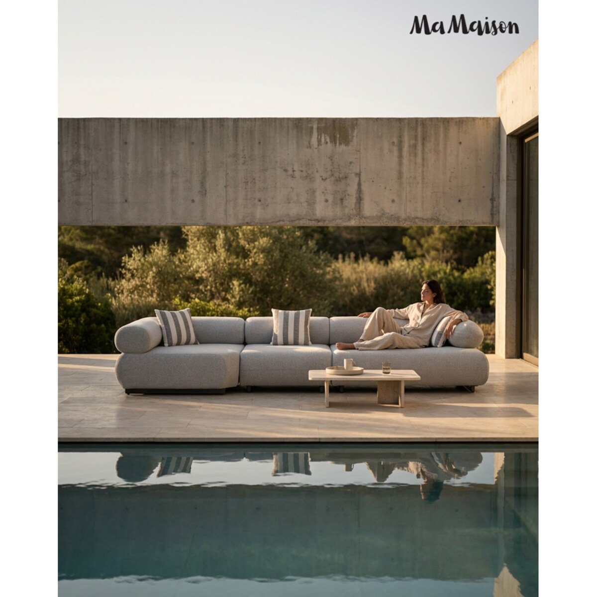 MaMaison sofa ogrodowa ALEXANDER szara (poduszki i pokrowiec w zestawie)