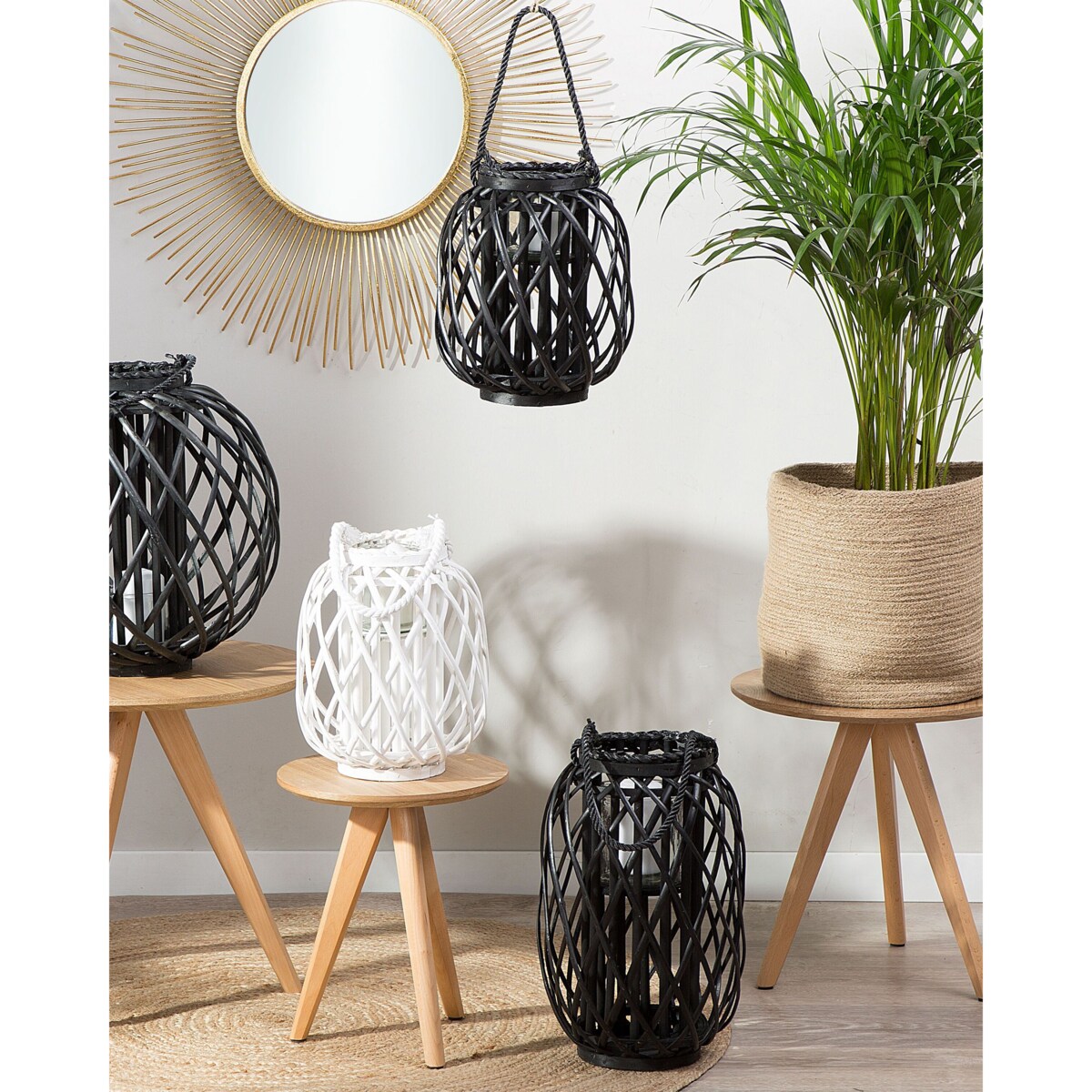 Lampion drewniany 40 cm czarny MAURITIUS