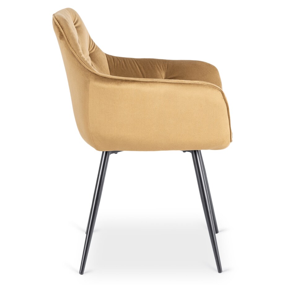 Krzesło Tapicerowane Welurowe Pikowane Do Salonu Musztardowy MODESTO