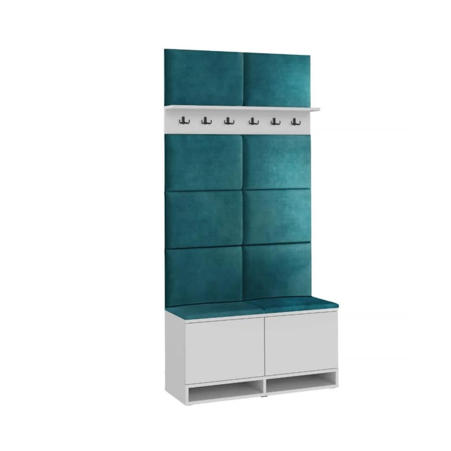 Szafka na buty z siedziskiem i wieszakiem DUBAI biała/zielona