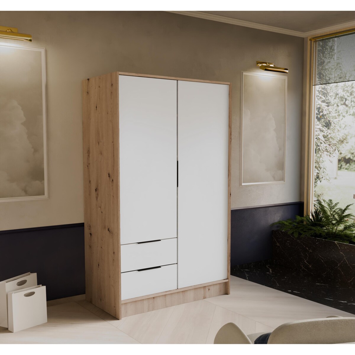 Szafa NIKOLA 103 z regulowanymi półkami do przedpokoju-sonoma+biały front