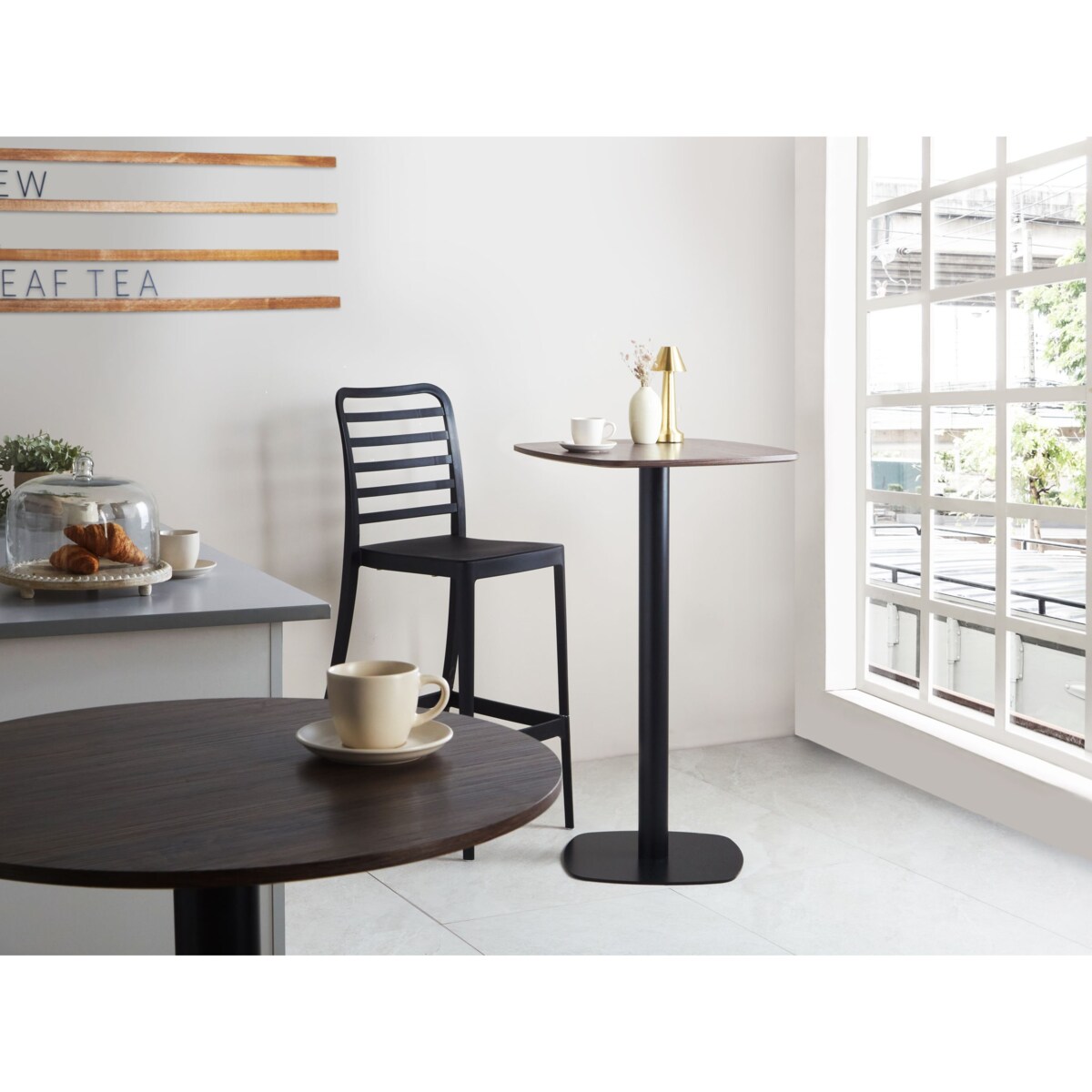 Stół barowy MORELLA Czarny/ ciemny brąz 60 cm