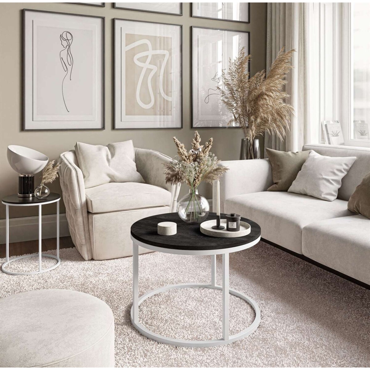 Okrągły stolik kawowy CIRI biały ciemny beton