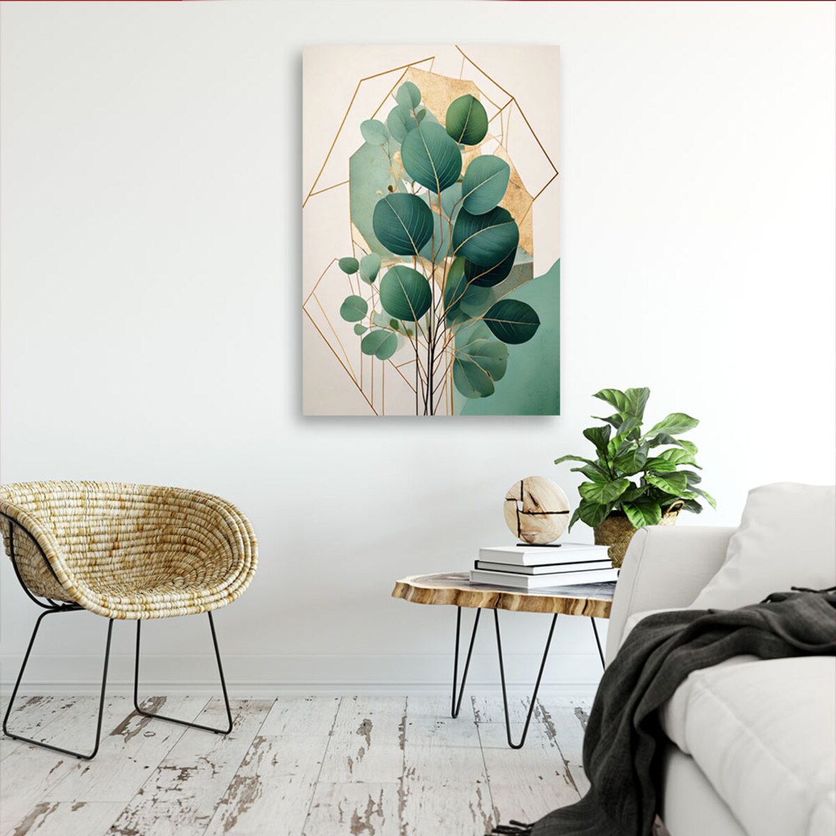 Feeby Obraz do salonu, Liście Eukaliptusa Geometryczne 40x60