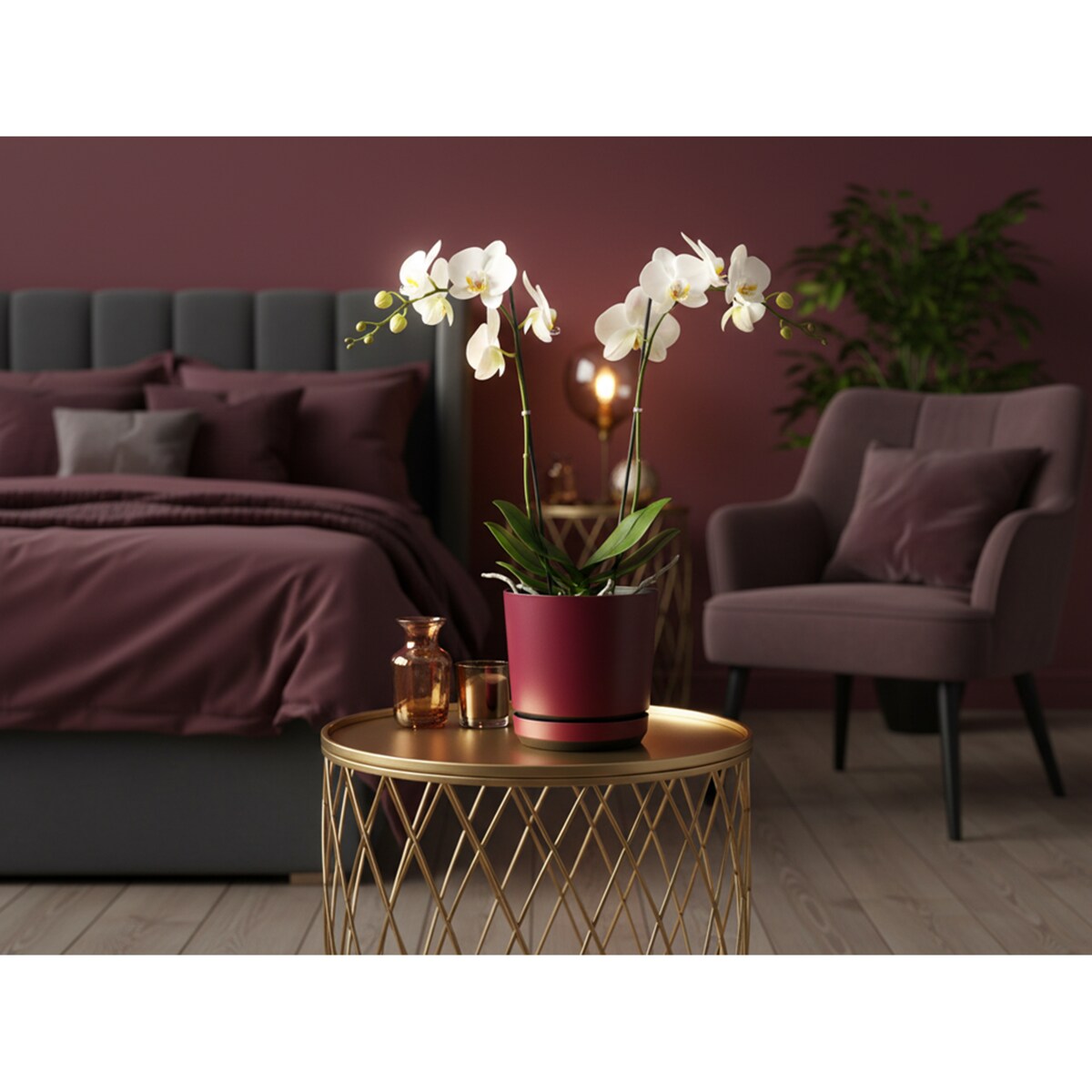 16 Doniczka z podstawką wzór BORDOWY nowoczesna z połyskiem elegancka pół mat