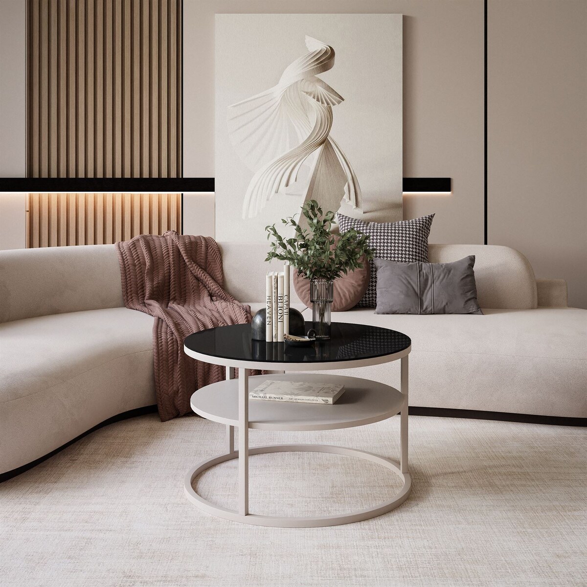 Stolik Kawowy CIRI KASZMIR z półką czarne szkło