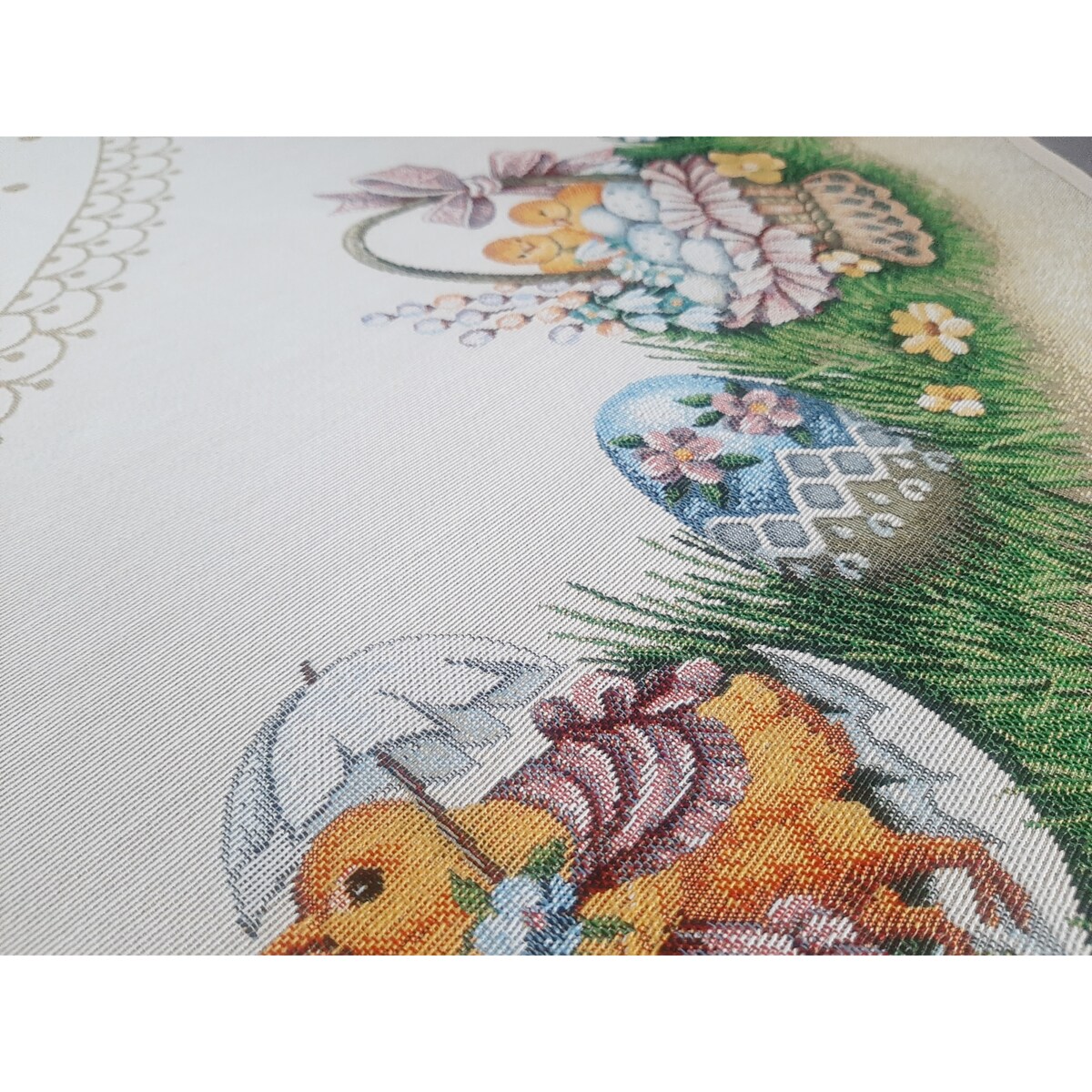 Obrus Okrągły Wielkanocny Na Stół 165 Cm Ozdobny Dekoracyjny Pollito