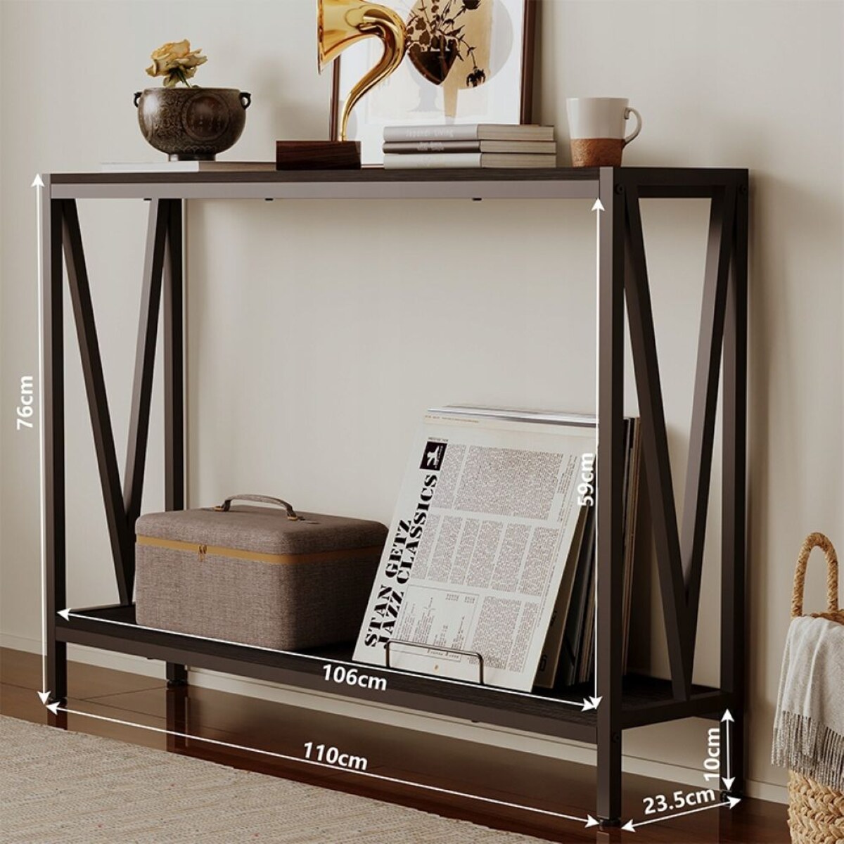 Stół ciemny brąz konsola przedpokój stolik boczny z półką pojemny wysoki 76