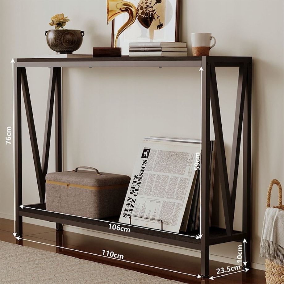 Stół ciemny brąz konsola przedpokój stolik boczny z półką pojemny wysoki 76