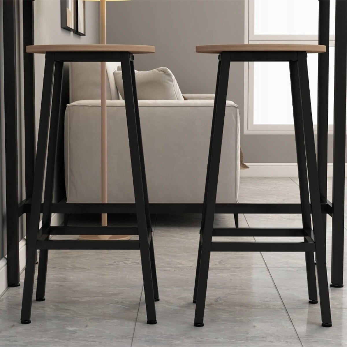 2x krzesło wysokie hoker barowy kuchenny stołek taboret metalowy dąb loft