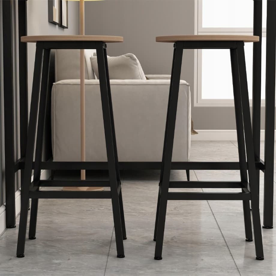 2x krzesło wysokie hoker barowy kuchenny stołek taboret metalowy dąb loft