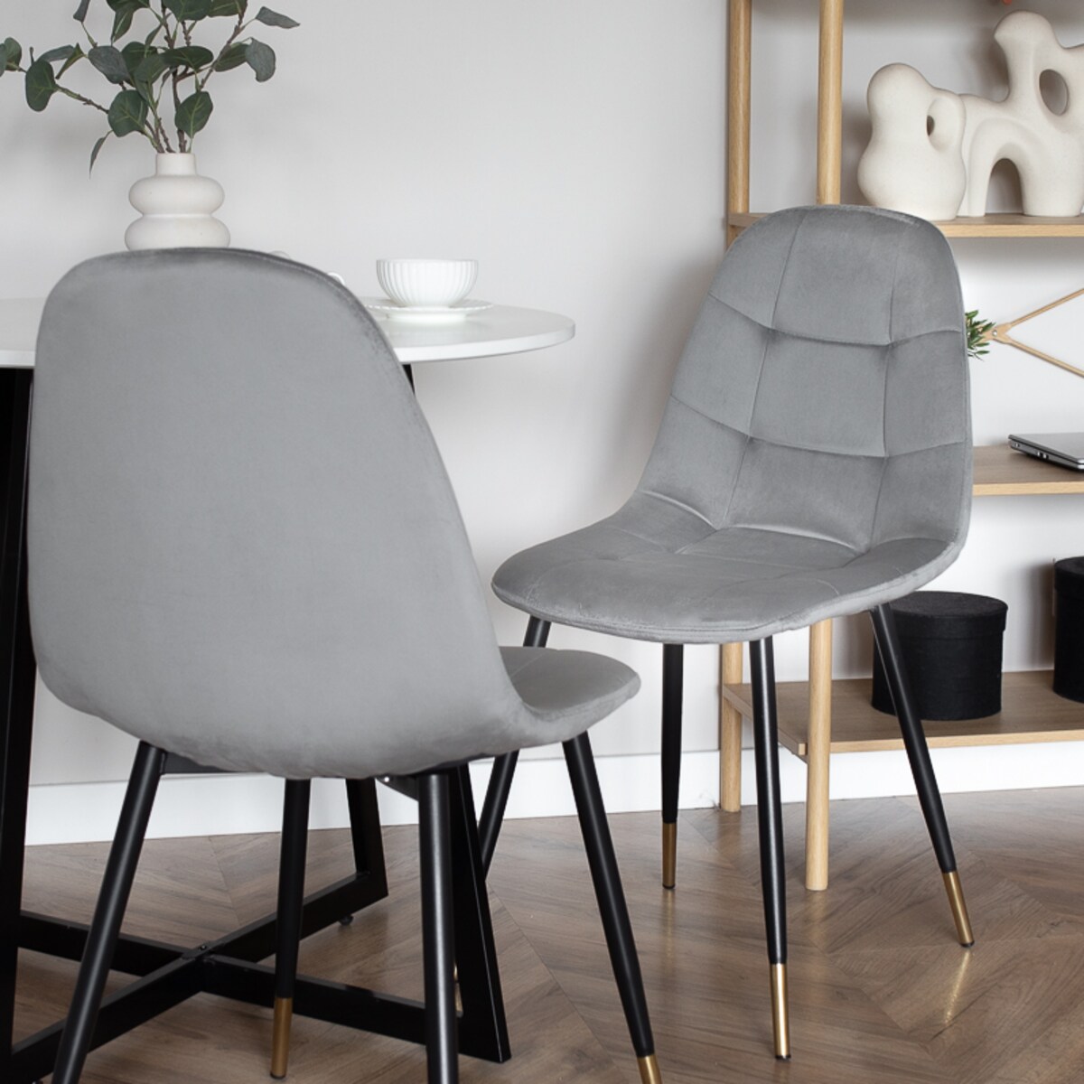 Krzesło tapicerowane szare pikowane welurowe do salonu jadalni