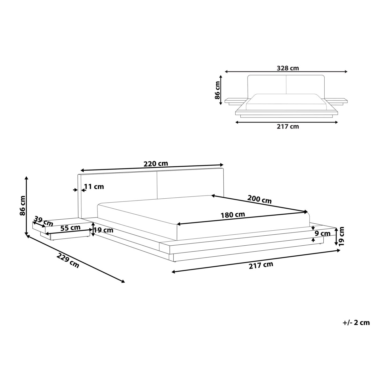 Łóżko z LED ekoskóra 180 x 200 cm ciemne drewno ZEN