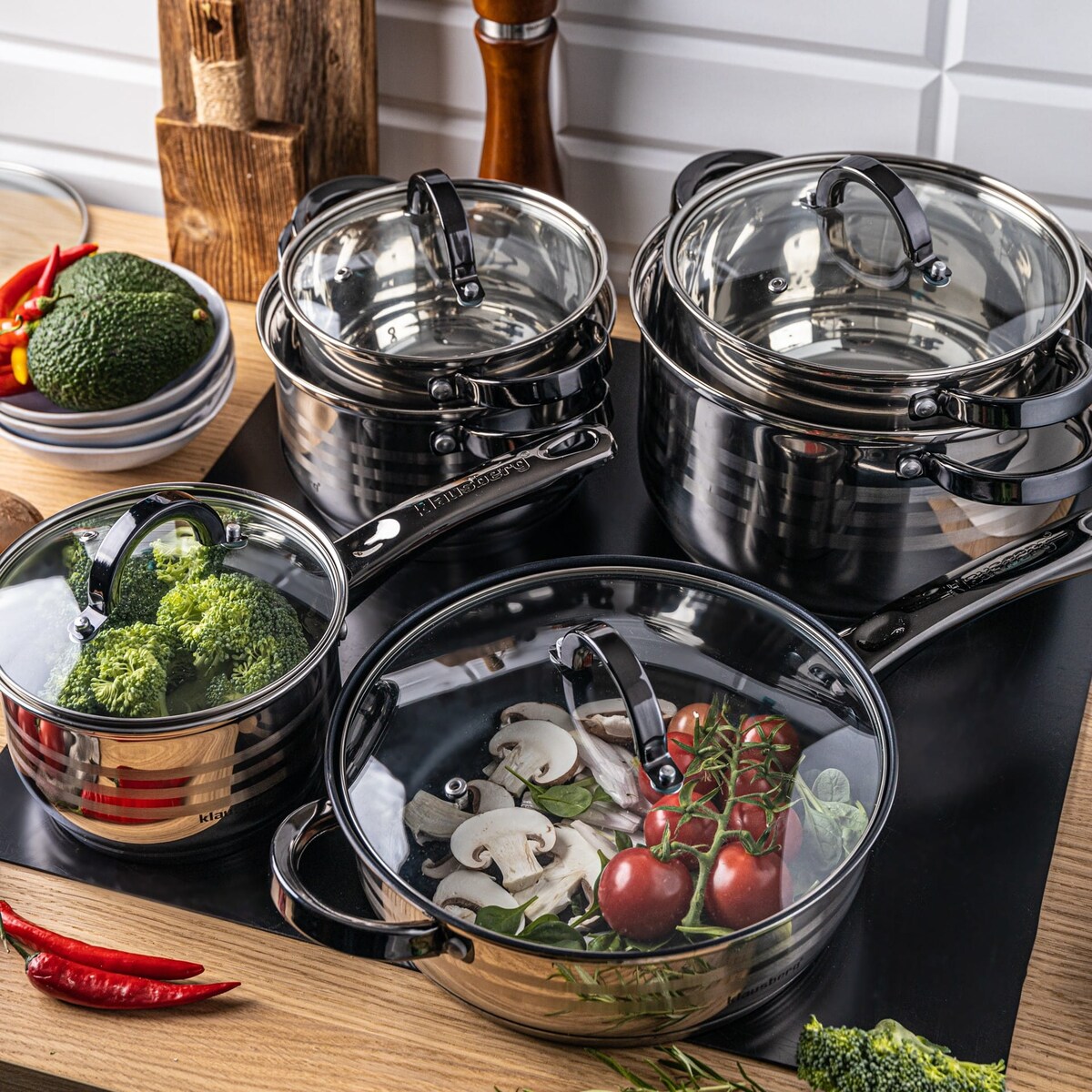 Zestaw garnków stalowych 12 ele. 2.1/2.1/2.9/3.4/3.9/6.6L KLAUSBERG