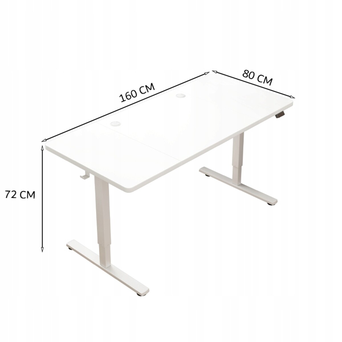 Biurko Elektryczne Podnoszone Białe 160x80 Regulowane Wysokości 72-118 cm
