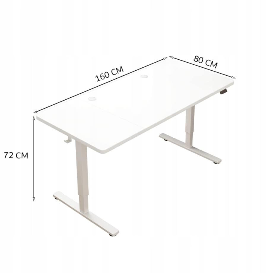 Biurko Elektryczne Podnoszone Białe 160x80 Regulowane Wysokości 72-118 cm