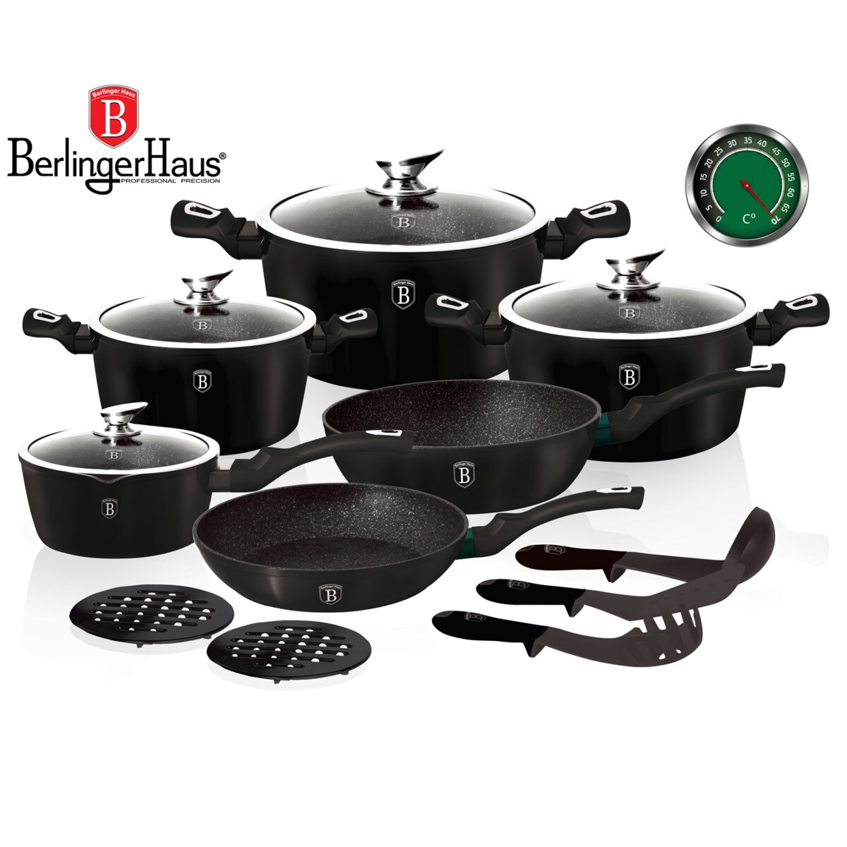 Zestaw garnków BERLINGER HAUS Metallic Line thermoguard 15 elementów