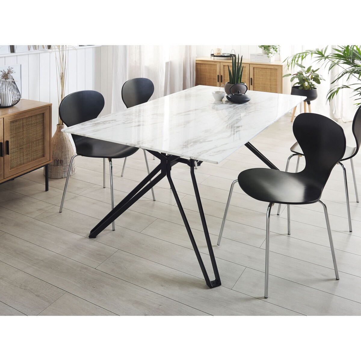 Stół do jadalni szklany 160 x 90 cm efekt marmuru z czarnym BALLINA