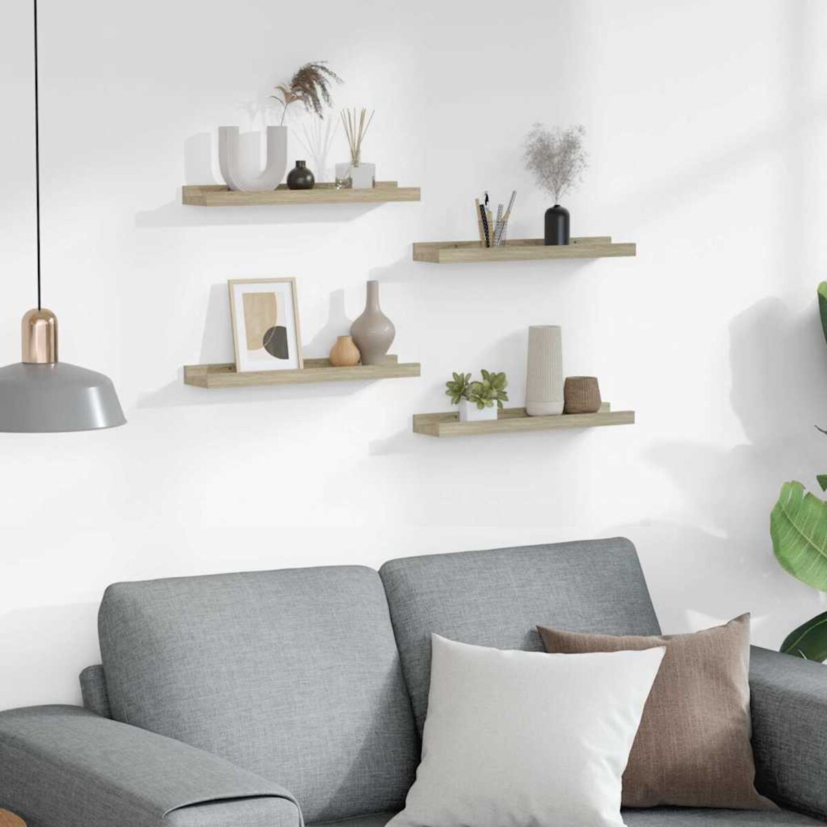 vidaXL Półki ścienne, 4 szt., dąb sonoma, 40x9x3 cm