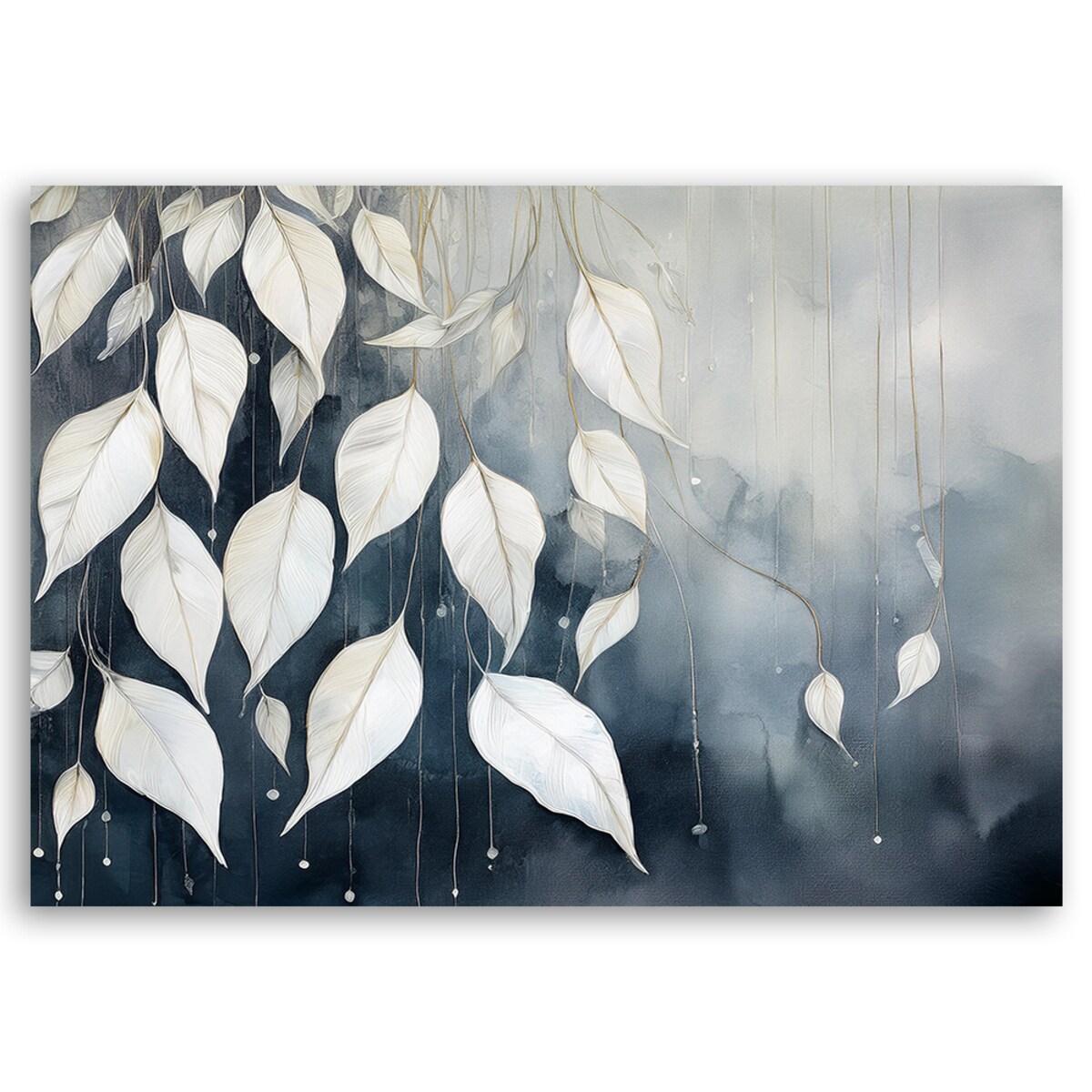 Elegancki Obraz na płótnie do salonu sypialni jadalni Białe Liście Rośliny Natura 100x70