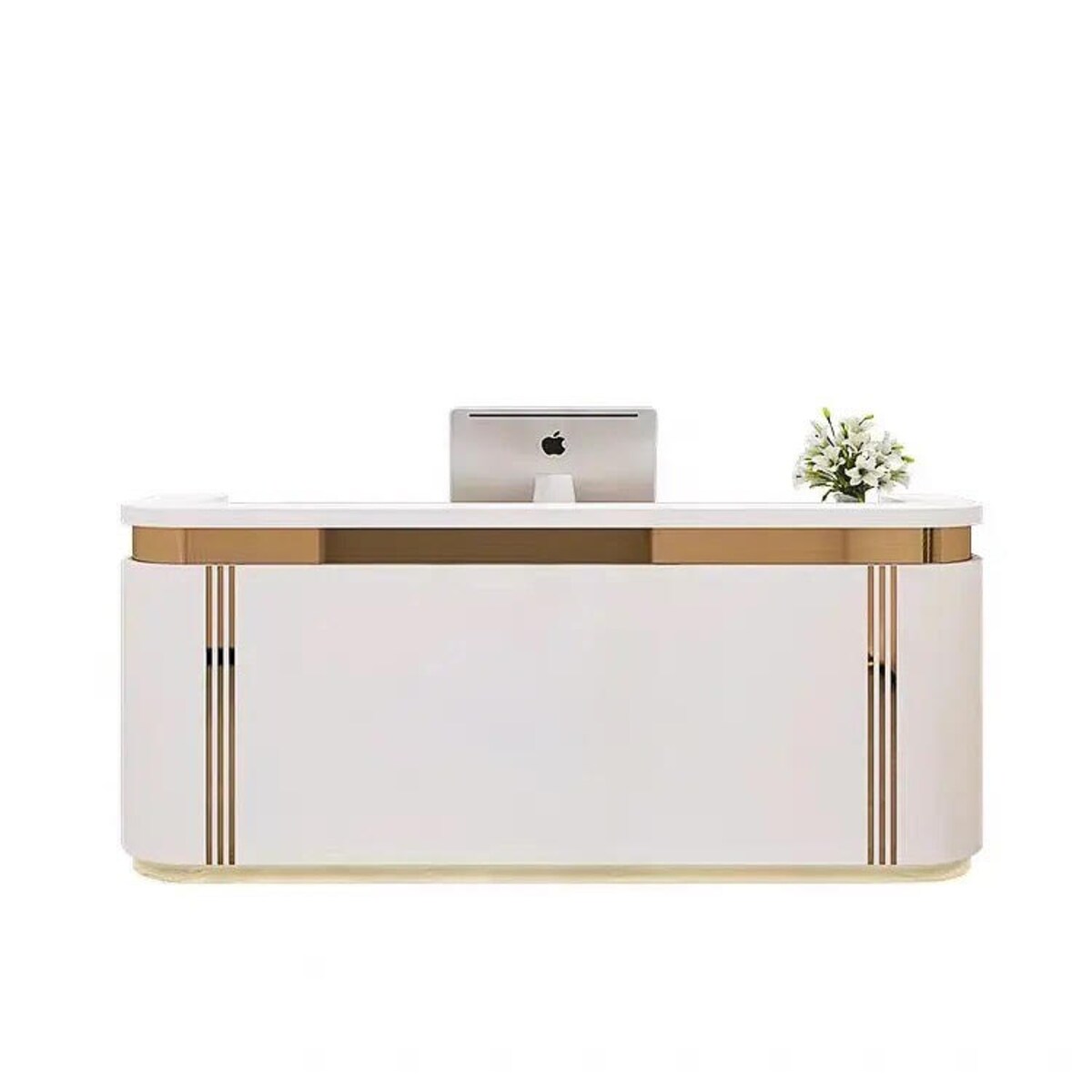 Nowoczesna biała złota lada sklepowa / recepcja Exclusive White 140x60x115 / do sklepu / do hotelu / do salonu