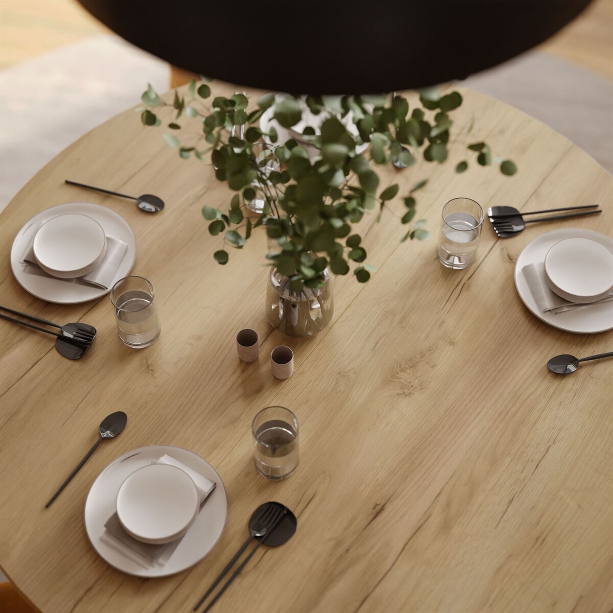 Okrągły stół rozkładany VOLTA LOFT, nogi białe, blat dąb craft złoty