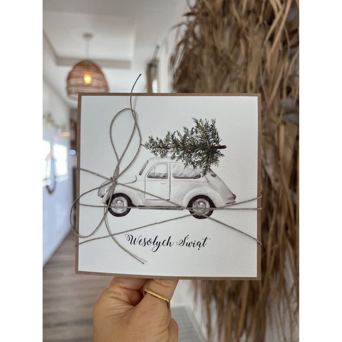 Ręcznie robiona kartka świąteczna na Boże Narodzenie, bożonarodzeniowa + piękne życzenia świąteczne