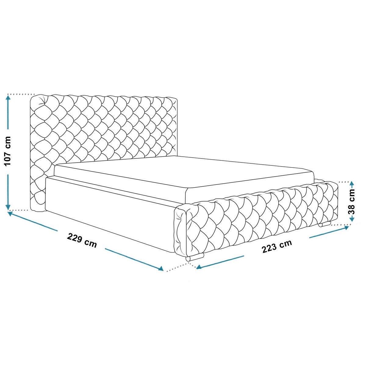 Łóżko sypialniane 200x200 BEN 12 stelaż metalowy- butelkowa zieleń