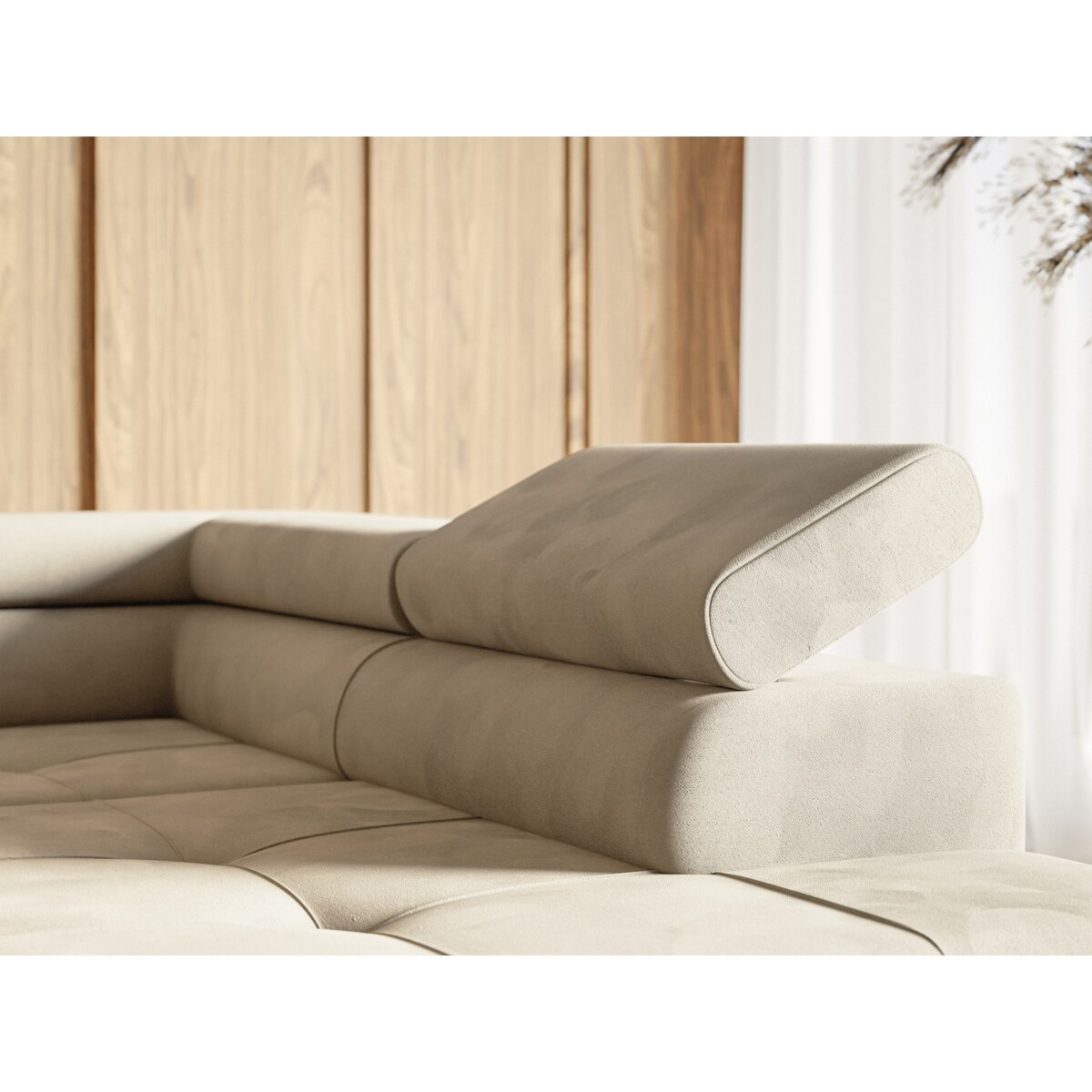 Narożnik rozkładany MERY z regulowanymi zagłówkami na złotych nóżkach prawy