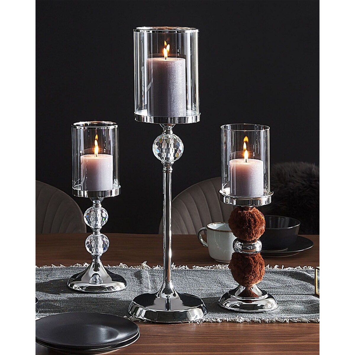 Świecznik szklany 58 cm srebrny COTUI