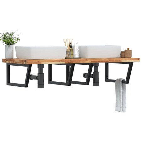 vidaXL Półka ścienna pod umywalkę, stal i lite drewno akacjowe