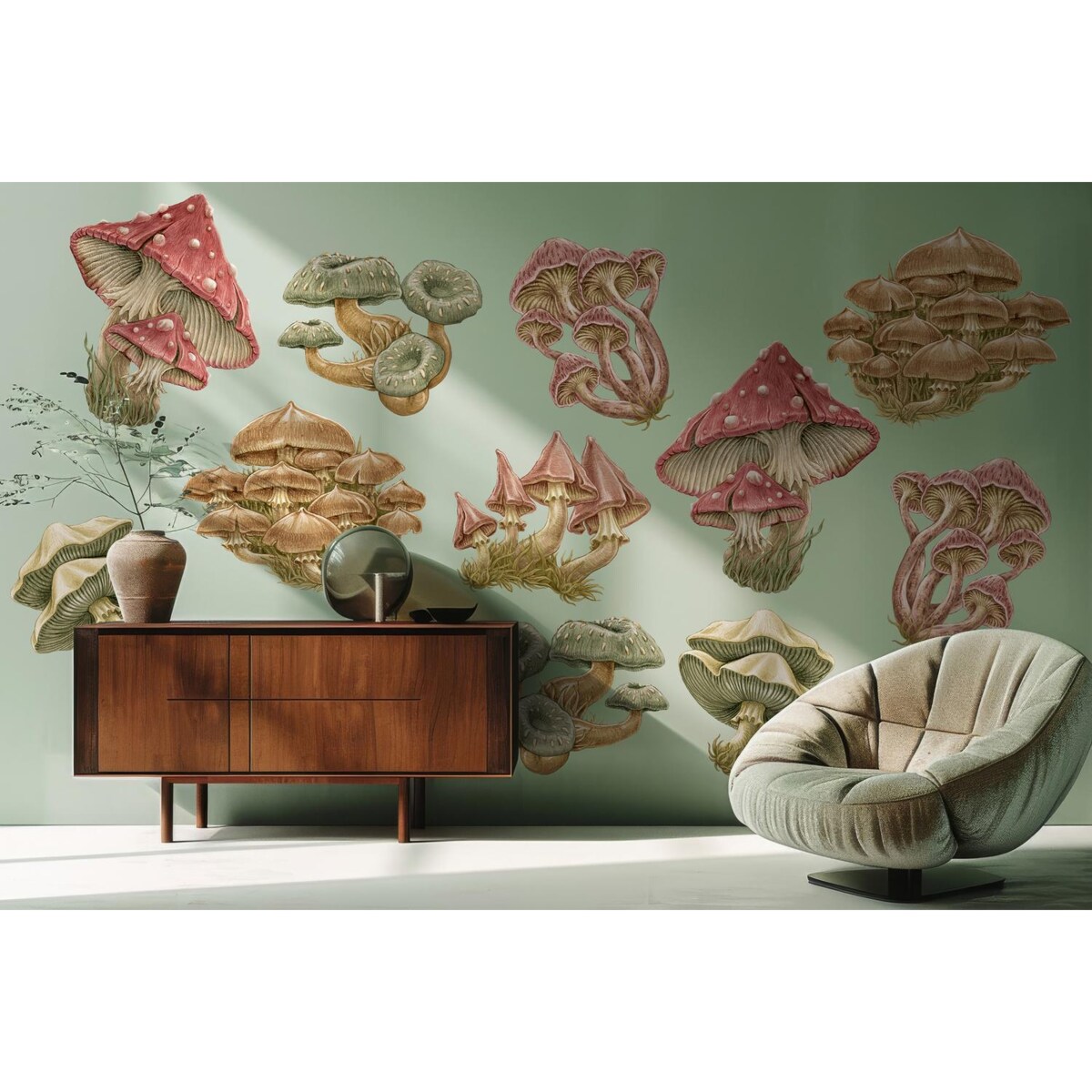 Zestaw naklejek na ścianę, Grzybowa łąka, 60cm